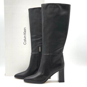 Calvin Klein Women's Size 8.5 M Dawna Leather Tall Knee High Boots Black NEW